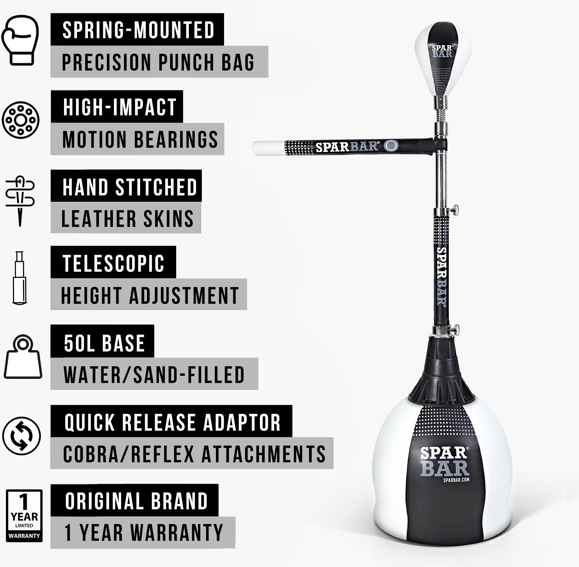 SPARBAR® PRO 6.0 - WHITE - Boxing SPAR BAR Reflex Boxing Bag